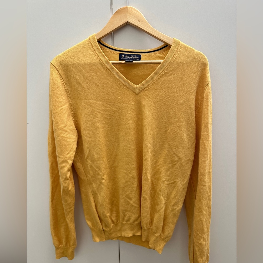 Brooks Brothers Merino Wool V-Neck Sweater in Yellow
